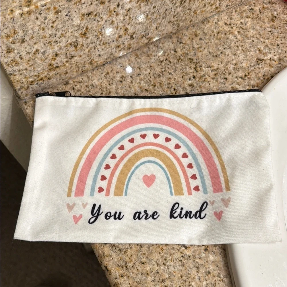 Rainbow Canvas Pouch - White, Pink, Blue
